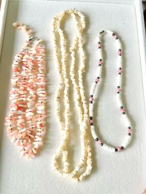 Vintage Natural Shell & Mother of Pearl Necklace Trio - 3pc Boho Bundle